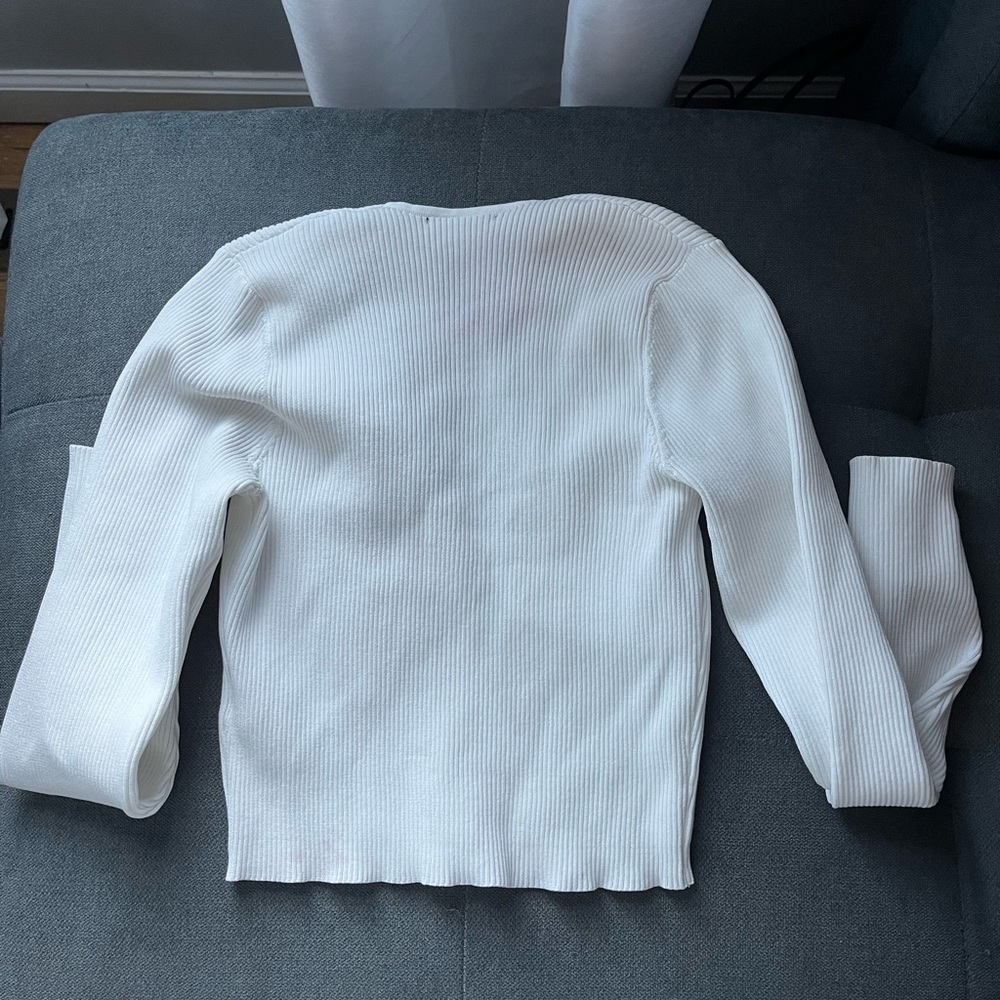 White V-Neck Ribbed Top - Picture 2 of 2